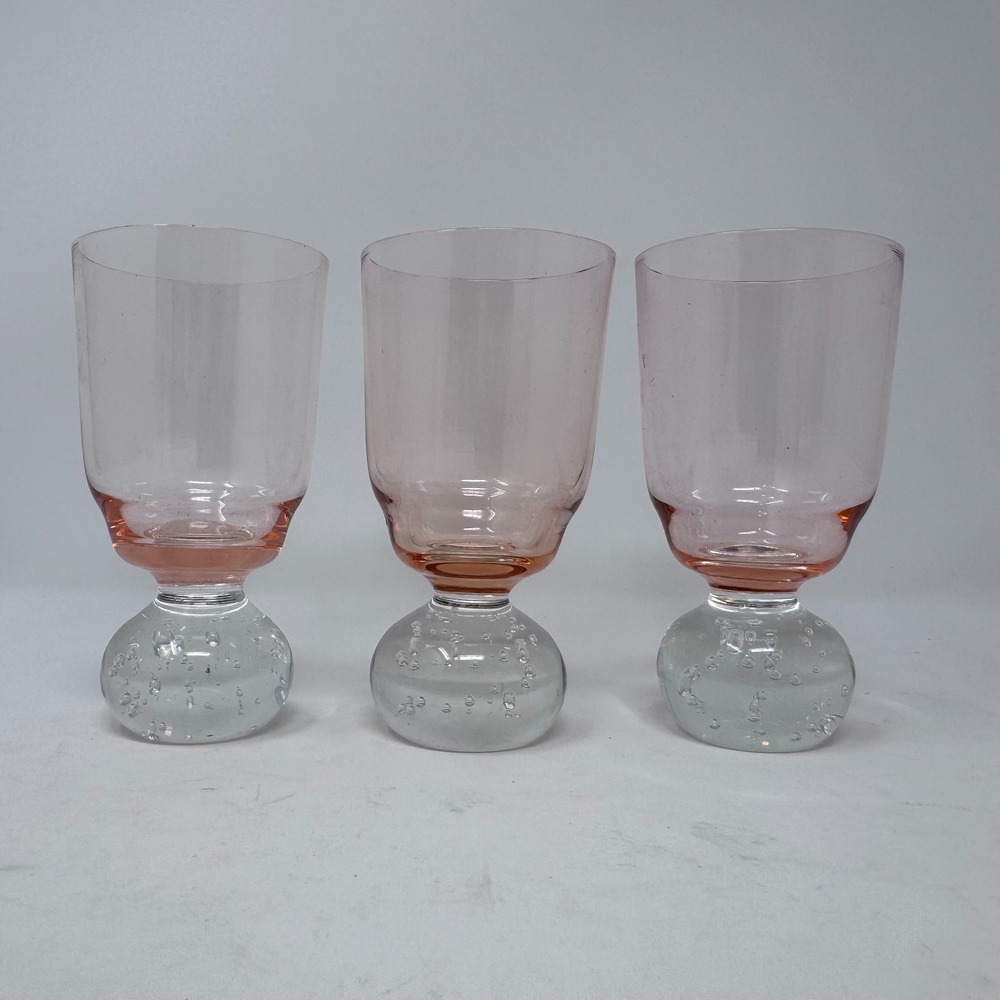 Hand Blown Bubble Glasses Tumbler Set Of 3 Pink Missette Wine Shot